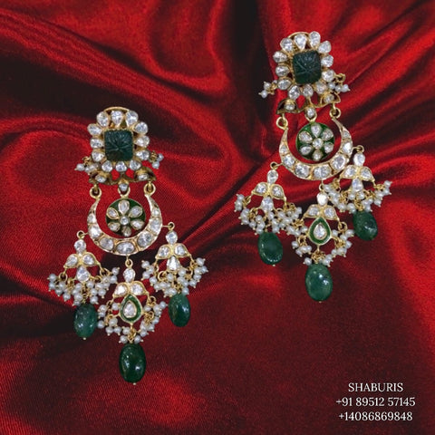 Indian Jewelry,Pure Silver Jewellery,polki earrings diamond jhumka diamond earrings ,Indian Wedding Jewelry-NIHIRA-SHABURIS