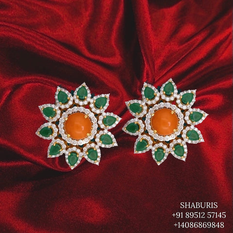 Coral jewelry,Swarovski Diamond Jhumka Jewelry Designs,South Indian Jewelry,Jhumka Earrings,Jhumki,latest indian jewellery Designs -NIHIRA