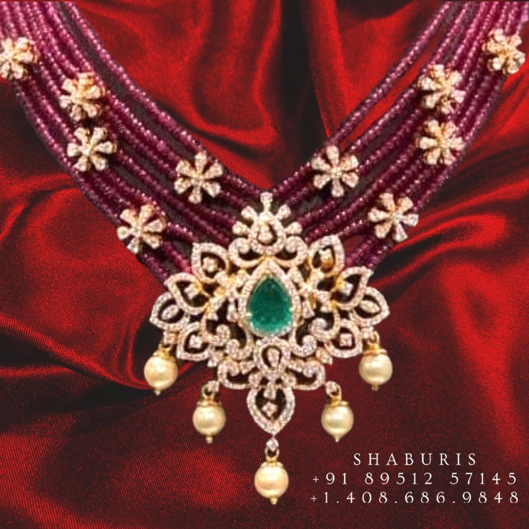 Handmade India Jewelry. shops Gold Long Necklace Made from Rubies and Pearls