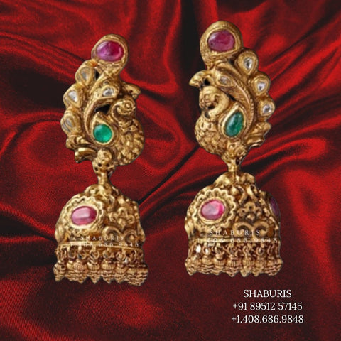 Simple Leaf Dangle Earrings Indian gold jewelry Jaipur Kundan Polki jhumki  for — Discovered