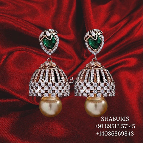 Much More Emerald Green Diamond Jhumka Earrings