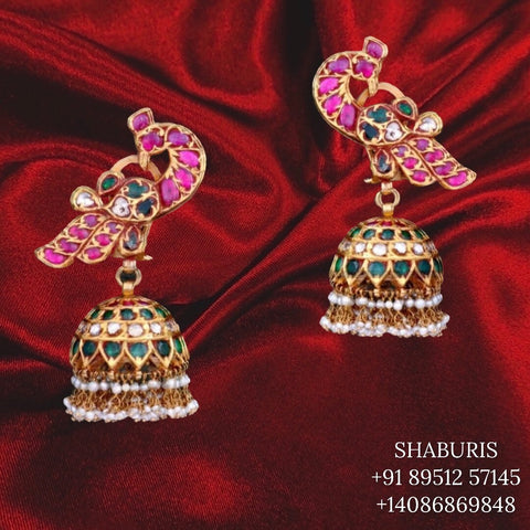 The Floral Silver Kundan Earrings (Red)(2 tone) — KO Jewellery