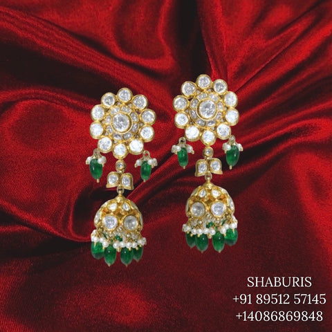 Polki jhumka Pure Silver jewelry Indian ,diamond earrings ,Indian gold jewelry designs diamond jewelry look a like  - SHABURIS