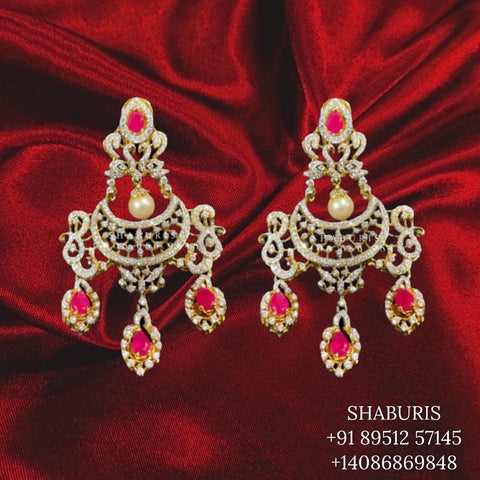 Diamond Jhumka ,diamond earrings,Pure silver Jhumkas Indian,Indian Earrings,Indian Wedding Jewelry -NIHIRA-SHABURIS