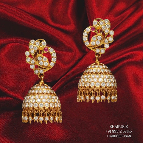 Diamond Jhumka ,diamond earrings,Pure silver Jhumkas Indian,Indian Earrings,Indian Wedding Jewelry -NIHIRA-SHABURIS