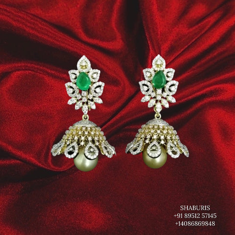 Diamond Buttalu,Swarovski Diamond Jhumka Jewelry Designs,South Indian Jewelry,Jhumka Earrings,Jhumki,latest indian jewellery Designs -NIHIRA