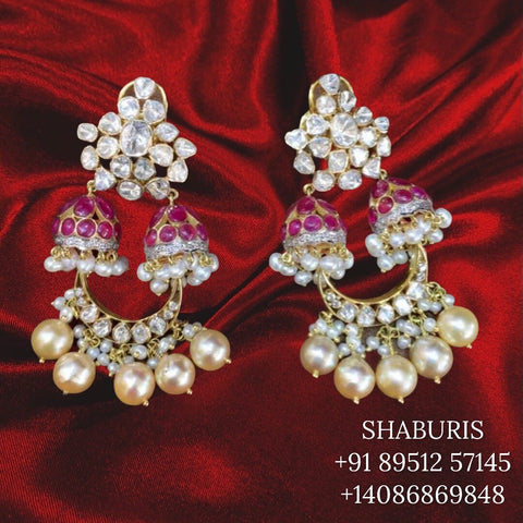 Diamond hanging earrings, diamond jhumka ear ring,Pure silver south indian jewelry 925 silver jewelry indian lyte weight jewelry-SHABURIS