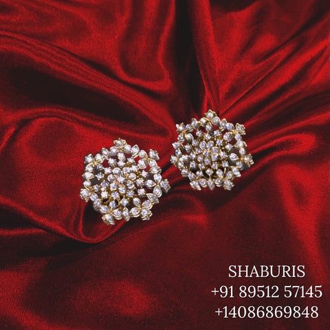 Diamond stud earrings, diamond jhumka ear ring,Pure silver south indian jewelry 925 silver jewelry indian lyte weight jewelry-SHABURIS