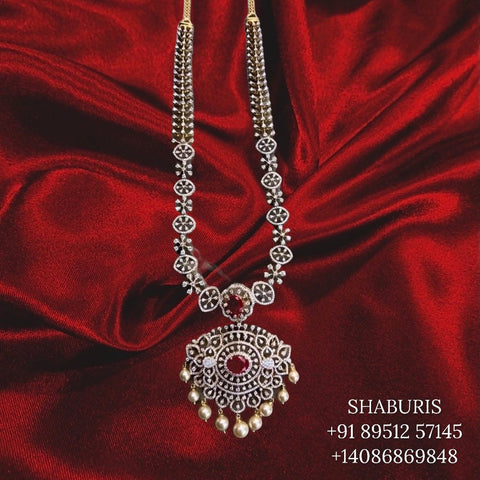 Diamond necklace,South Indian Jewelry,diamond chokerbridal choker,Indian Wedding Jewelry,pure Silver indian jewelry - NIHIRA - SHABURIS