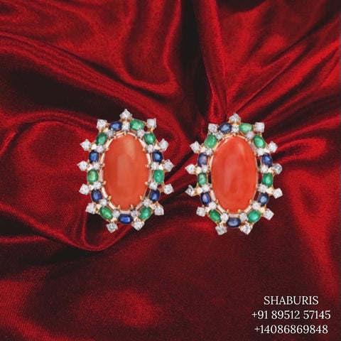 Coral jewelry,Swarovski Diamond Jhumka Jewelry Designs,South Indian Jewelry,Jhumka Earrings,Jhumki,latest indian jewellery Designs -NIHIRA