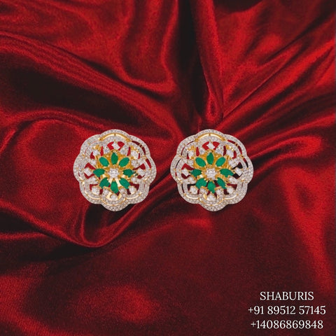 Emerald jewelry,Swarovski Diamond Jhumka Jewelry Designs,South Indian Jewelry,Jhumka Earrings,Jhumki,latest indian jewellery Designs -NIHIRA