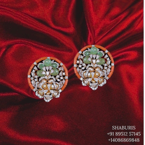 Coral jewelry,Swarovski Diamond Jhumka Jewelry Designs,South Indian Jewelry,Jhumka Earrings,Jhumki,latest indian jewellery Designs -NIHIRA