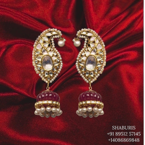 Indian Jewelry,Pure Silver Jewellery,polki earrings diamond jhumka diamond earrings ,Indian Wedding Jewelry-NIHIRA-SHABURIS