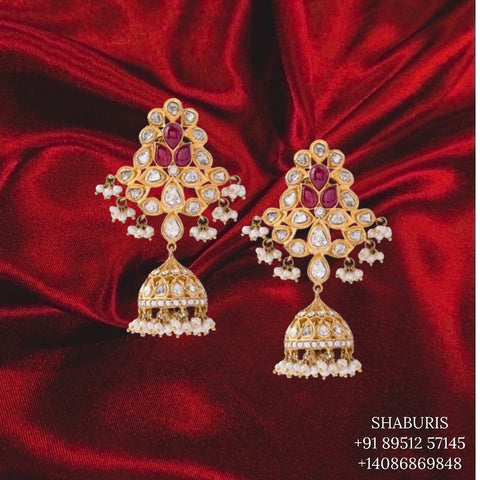 Indian Jewelry,Pure Silver Jewellery,polki earrings diamond jhumka diamond earrings ,Indian Wedding Jewelry-NIHIRA-SHABURIS