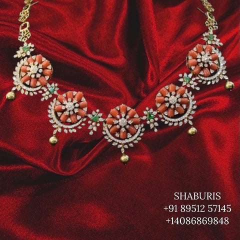 Coral necklace bead jewelry gemstone jewelry polki diamond emerald necklace pure silver jewelry south indian gold jewelry sets -SHABURIS