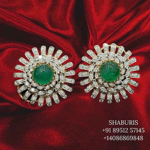 Polki jewelry moissanite diamond jhumka ear ring,Pure silver russian emerald 925 silver jewelry indian lyte weight jewelry-SHABURIS