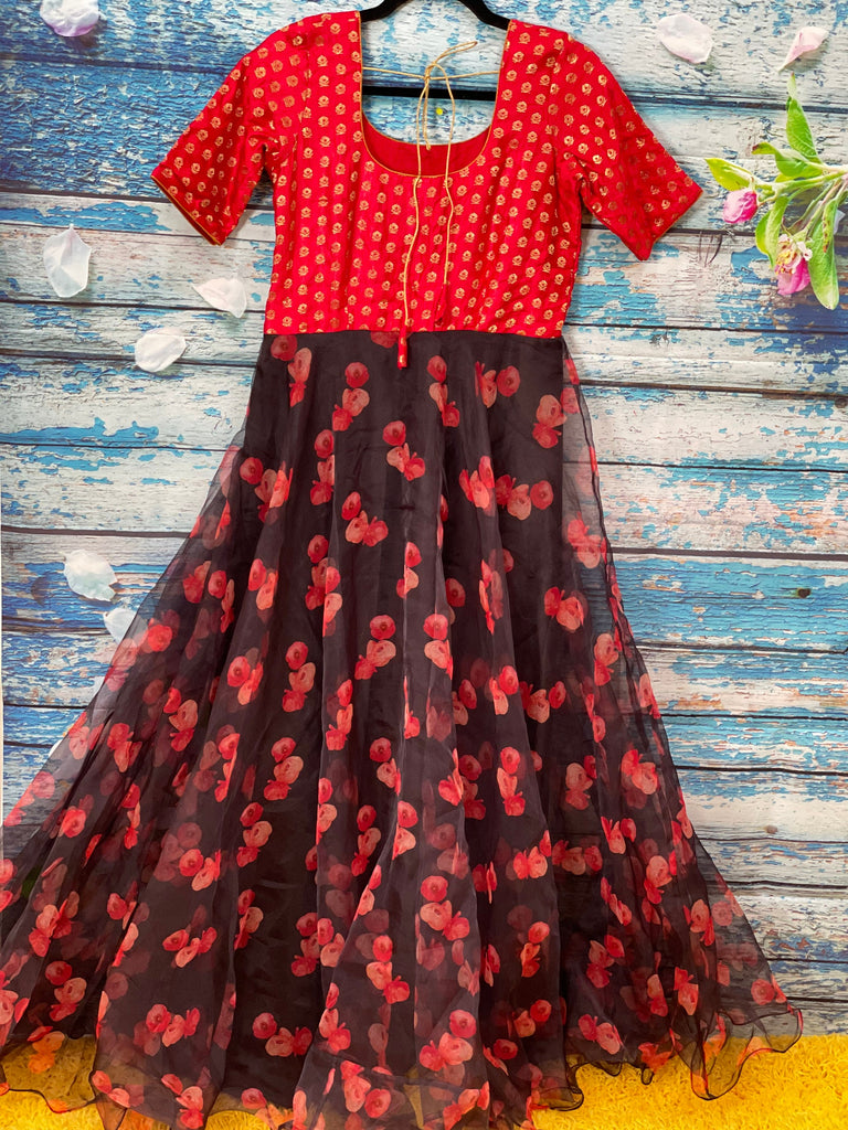 Image may contain: 1 person, standing | Organza dress, Kids party wear  dresses, Floral print chiffon maxi dress