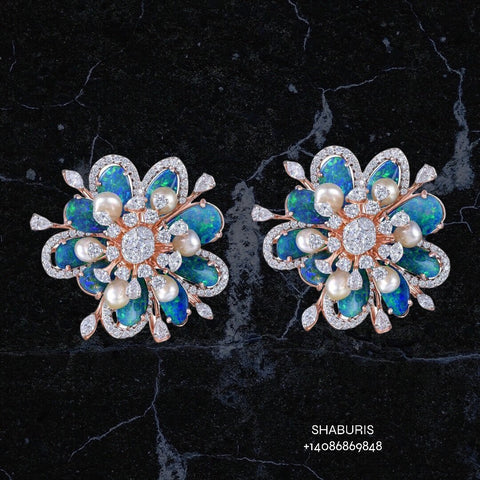 Diamond studs,pure silver jewelry indian jewelry sets indian gold jewelry look a like south indian earrings party wear earrings - SHABURIS