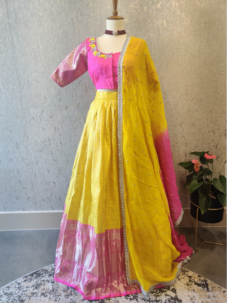 Silk Ruffle Sleeve Crop Top Lehenga, FANCY WITH HANDWORK at Rs 9999/piece  in Surat