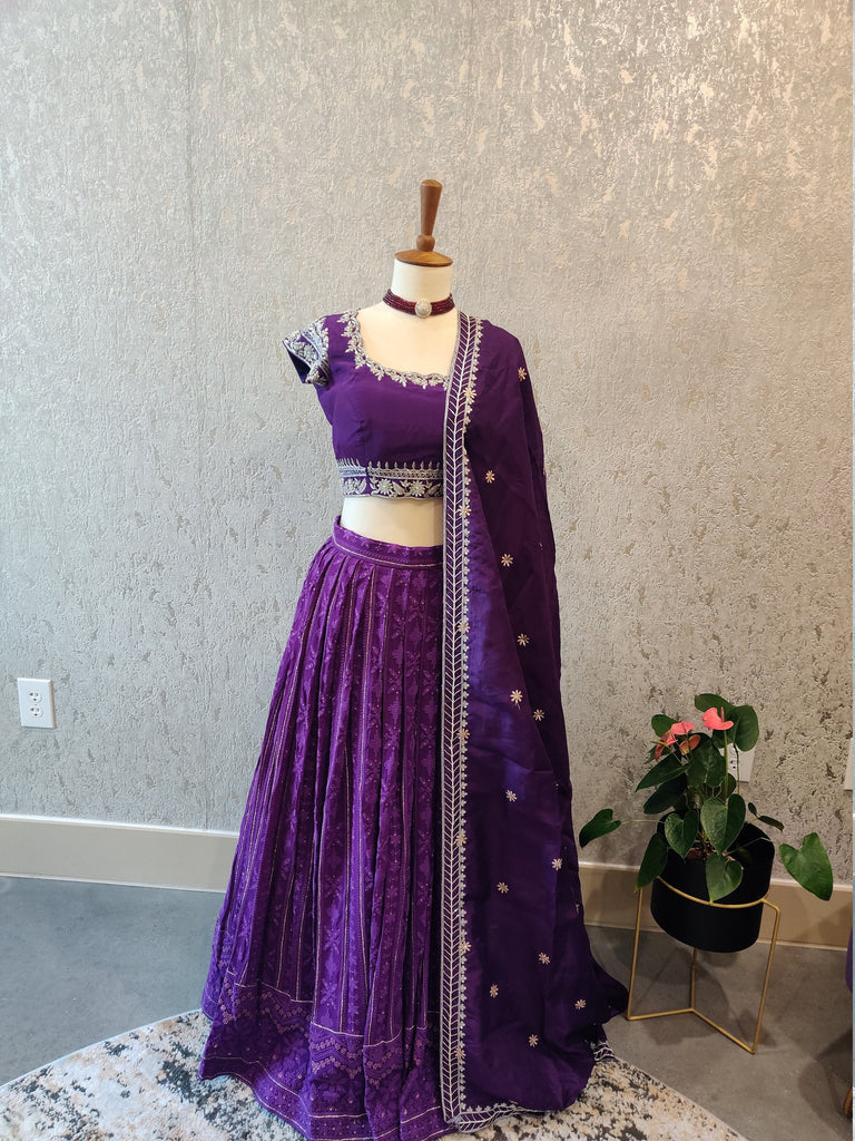 RE - Purple Colored Chinon Fabric Designer Lehenga Choli - Featured Product