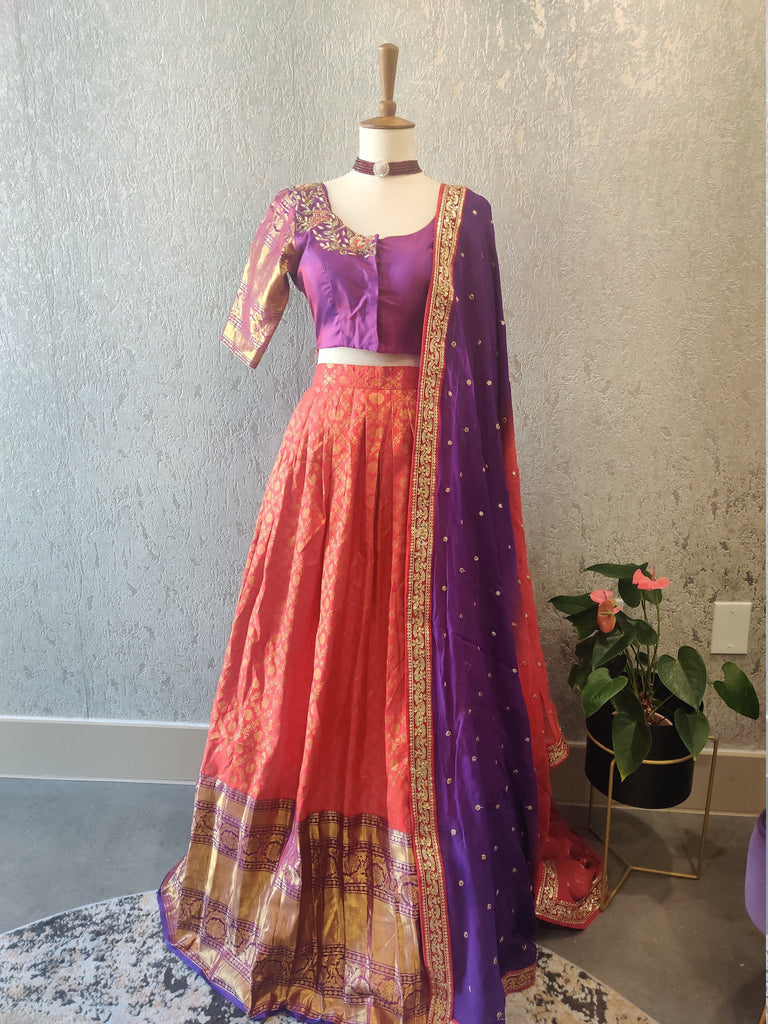 Elegant Lavender color Kanchi Pattu half saree Langa Voni for teens wi |  Half saree, Half saree function, Combination dresses