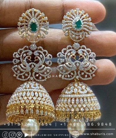 Diamond Jhumka Diamond Earrings pure silver jewelry indian wedding Jewelry indian bridal jewelry cocktail jewelry 925 silver jewelr-SHABURIS