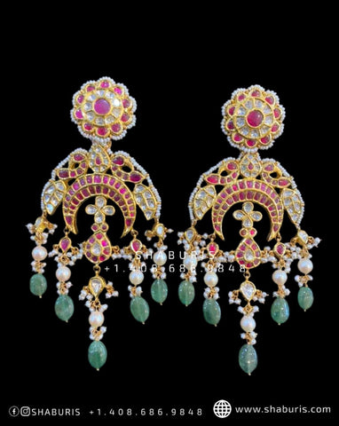 Chandbali earrings antique jhumka silver jewelry indian gold jewelry bridal jewelry wedding jewelry gifting jewelry precious stones-SHABURIS