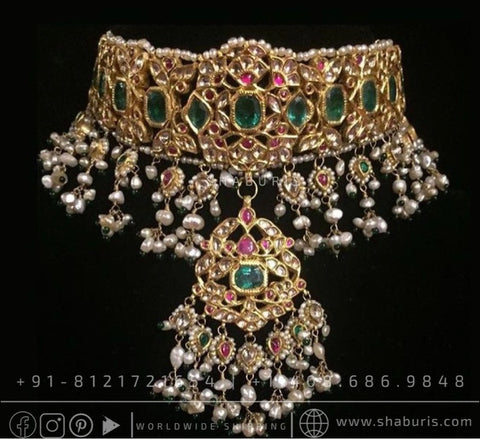 Antique choker diamond necklace peacock design emeralds swarovski diamond silver jewelry bridal jewelry wedding jewelry south sea pearls