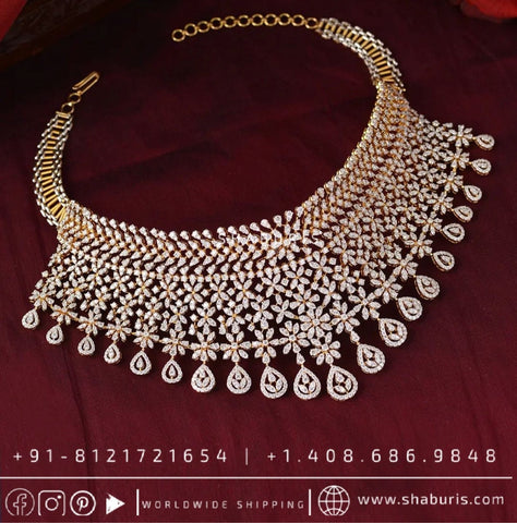 Diamond Necklace detachable diamond necklace south indian jewelry indian bridal jewelry wedding jewelry silver jewelry gold - SHABURIS