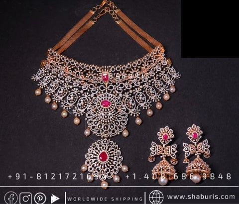 Diamond Necklace detachable diamond necklace south indian jewelry indian bridal jewelry wedding jewelry silver jewelry gold - SHABURIS