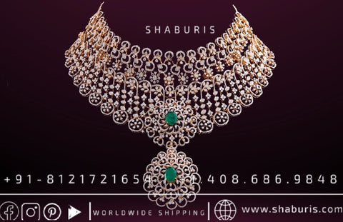 Diamond necklace antique necklace rubies emeralds bridal diamond necklace indian jewelry designs silver jewelry wedding jewelry - SHABURIS