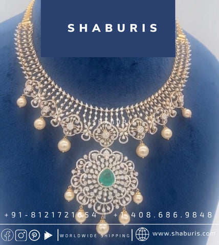 Diamond necklace antique necklace rubies emeralds bridal diamond necklace indian jewelry designs silver jewelry wedding jewelry - SHABURIS