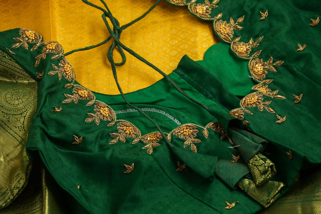 Yellow Designer Wedding Silk Saree Green Blouse – RawaazFashion