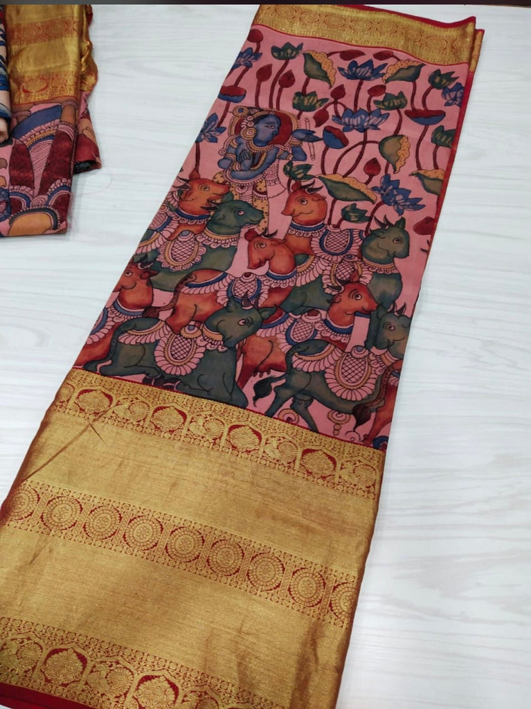 Kalamkari Hand Painted Kanchi Big Border Floral Saree -khpppkbbfs024, Hand  Printed Sarees, Hand-Painted Saree, हाथ से चित्रित साड़ी - Gowthami  Kalamkari Fabrics, Hyderabad | ID: 2851220983973