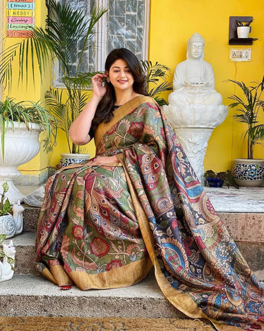 Gadwal kanchi Border with kalamkari print Can order 9380062142 | Pure  products, Silk, Print