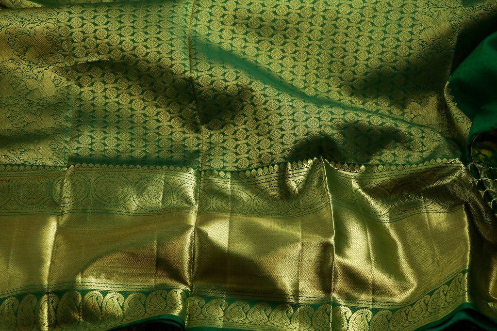 Sarees | Pink And Green Combination Pattu Saree | Freeup