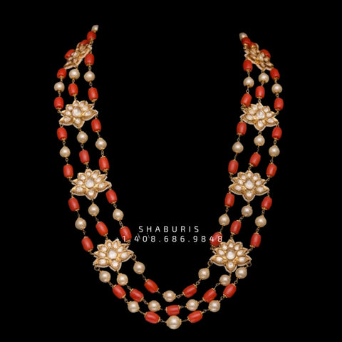 Coral necklace bead jewelry gemstone jewelry polki diamond emerald nec –  Nihira